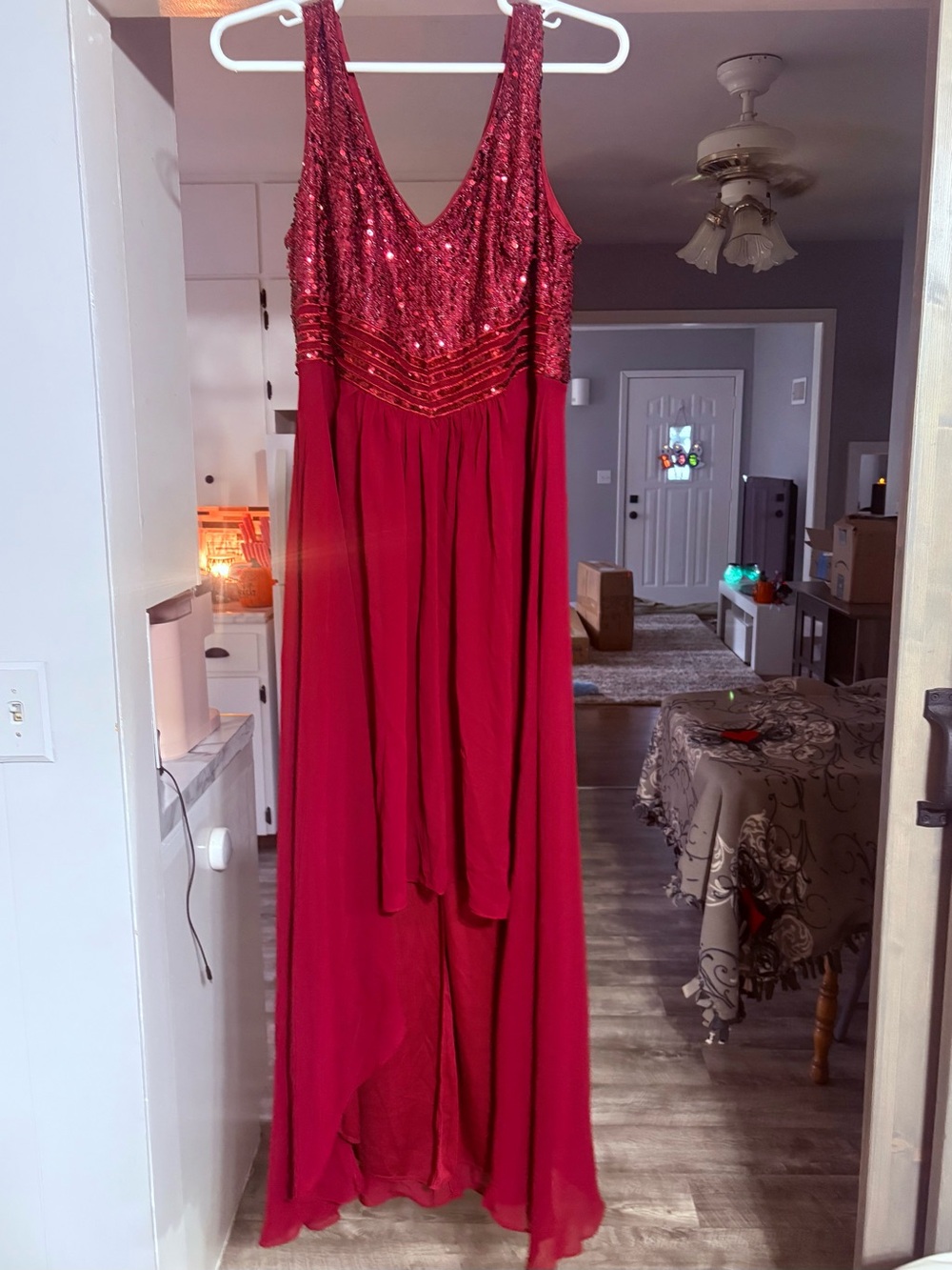 Ever Pretty Fuchsia Sequin V-Neck High-Low Dress